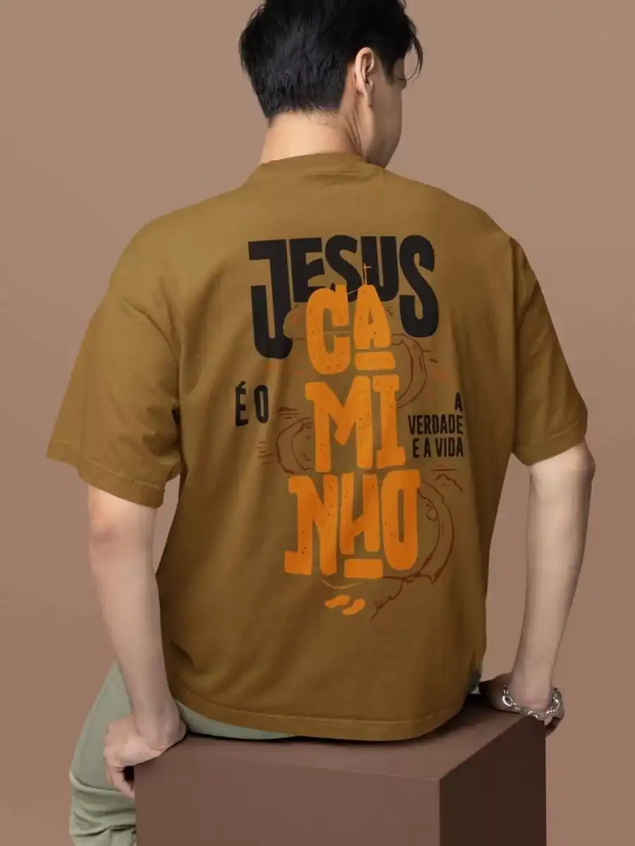 Imagem produto Camiseta Oversized Cristã Jesus é o Caminho João 14:6 Masculina 100% Algodão Premium