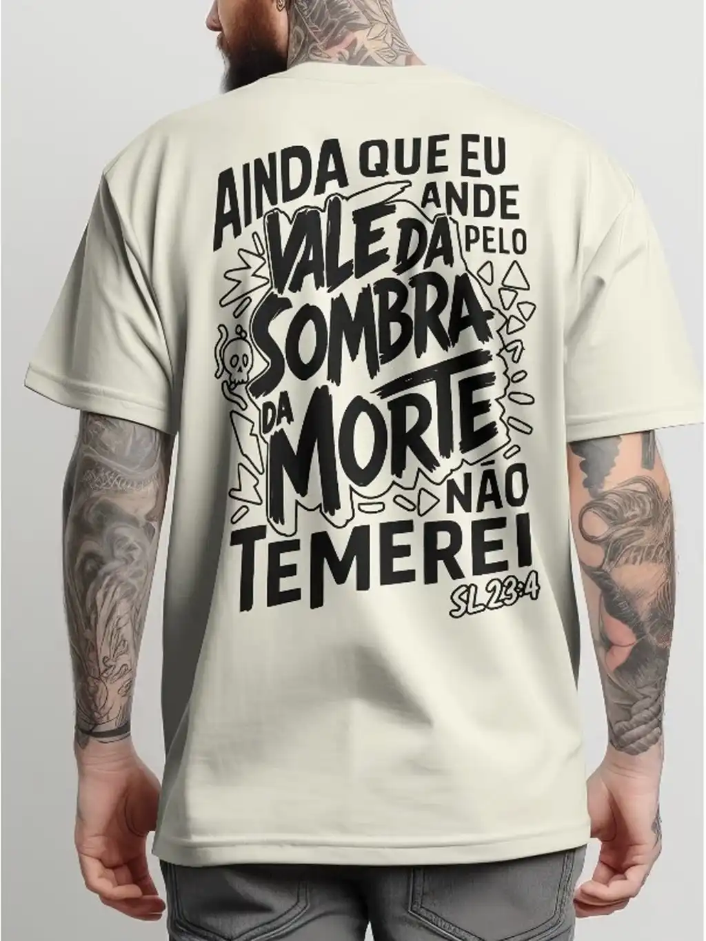 Imagem produto Camiseta Cristã Oversized Streetwear Camisa Masculina 100% Algodão Não temas - Salmo 23