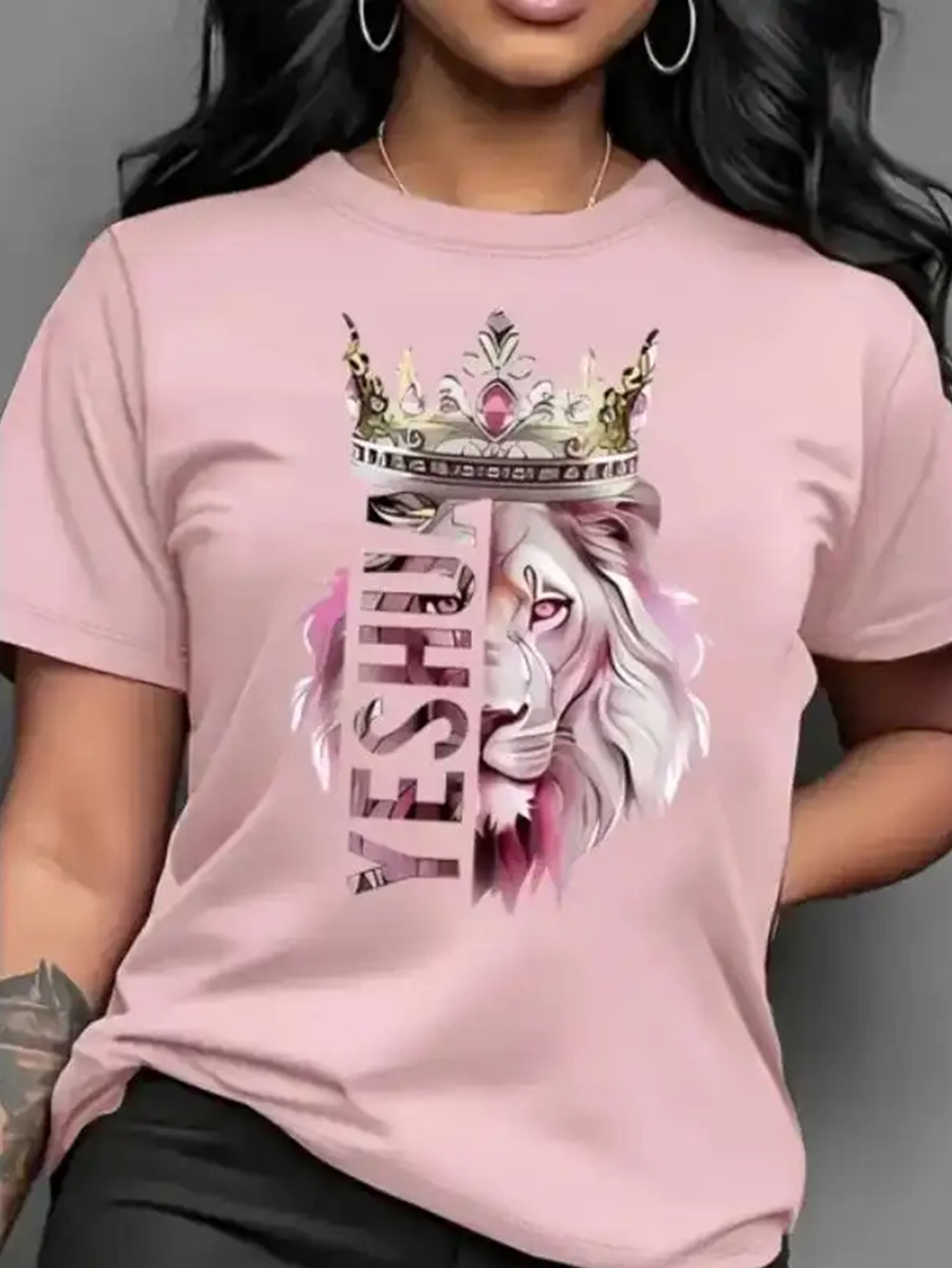 Imagem produto Camiseta Feminina Cristã Leão YESHUA JESUS Malha Algodão